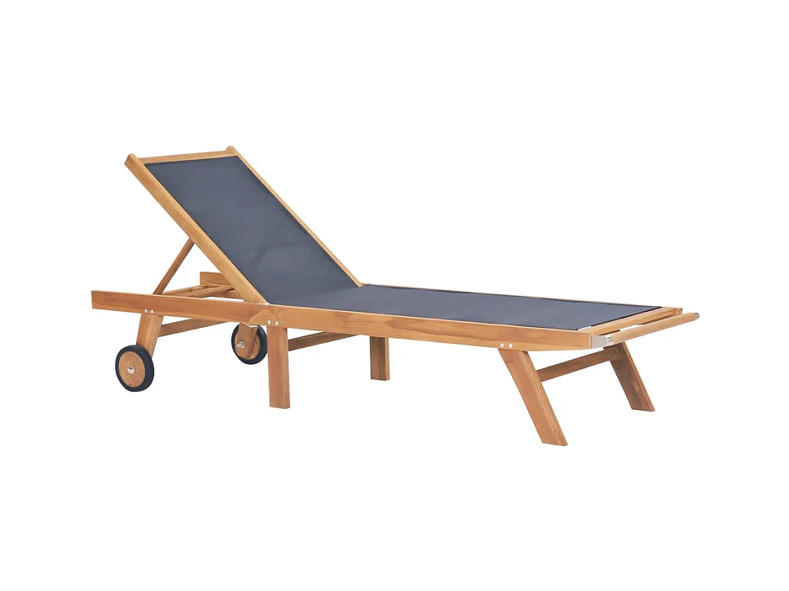 Chaise longue pliable avec roulettes Teck massif et textilène