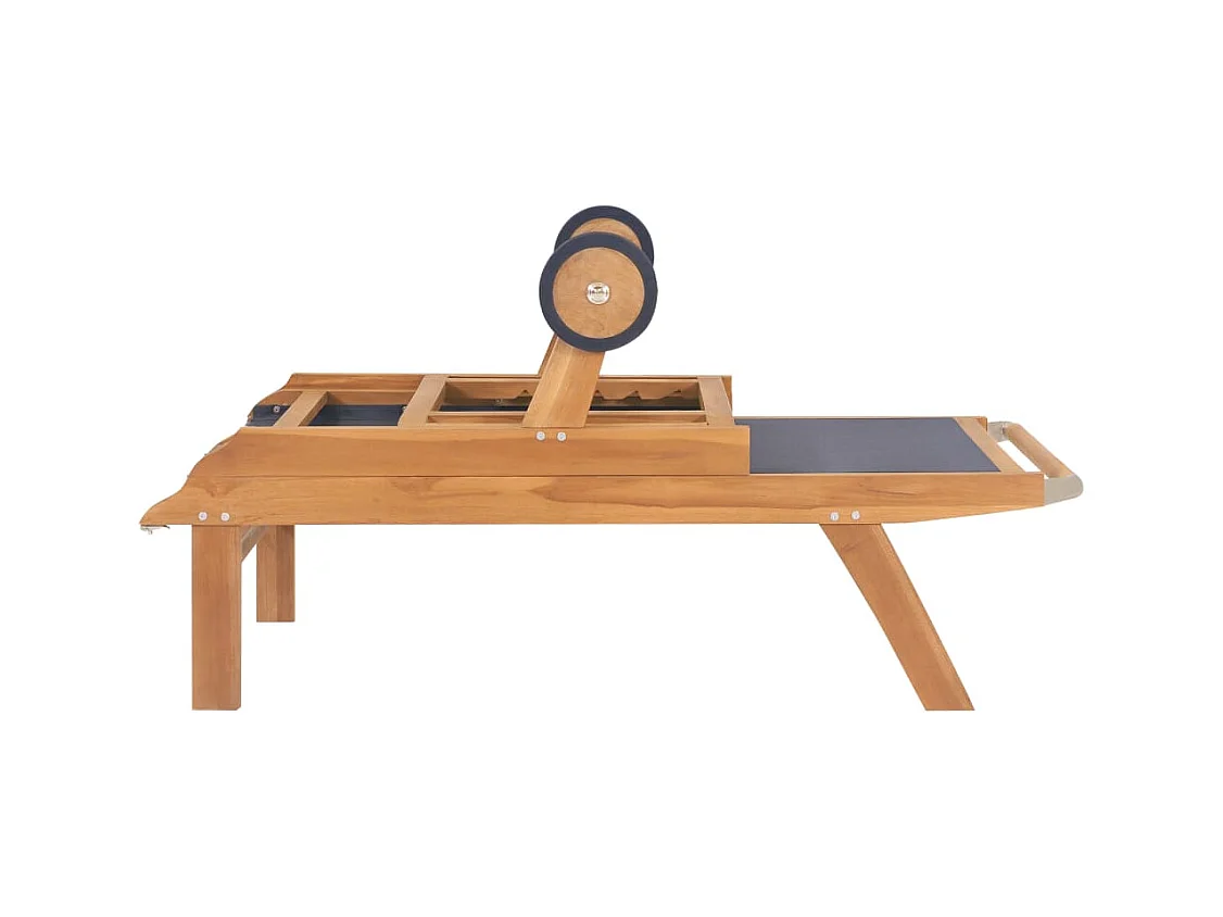 Chaise longue pliable avec roulettes Teck massif et textilène