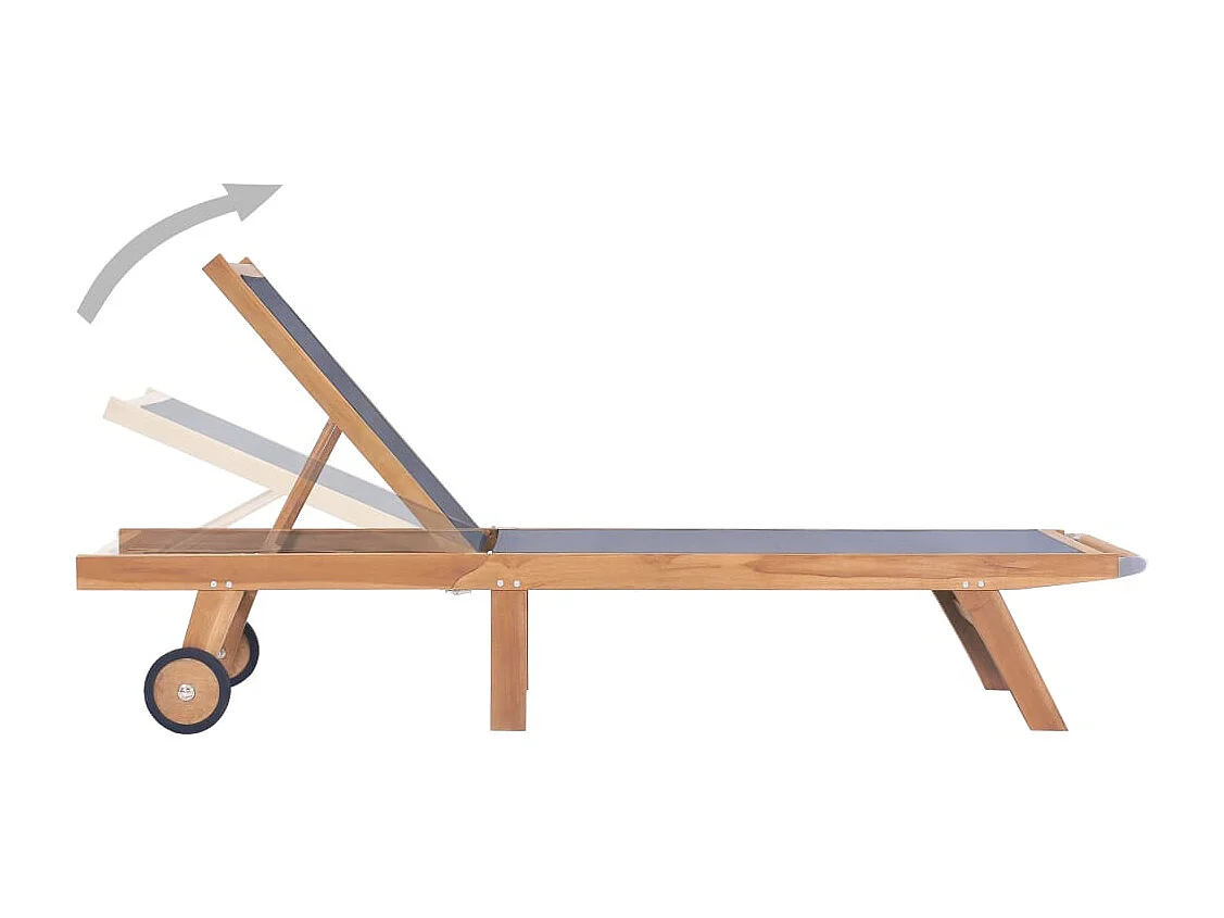 Chaise longue pliable avec roulettes Teck massif et textilène