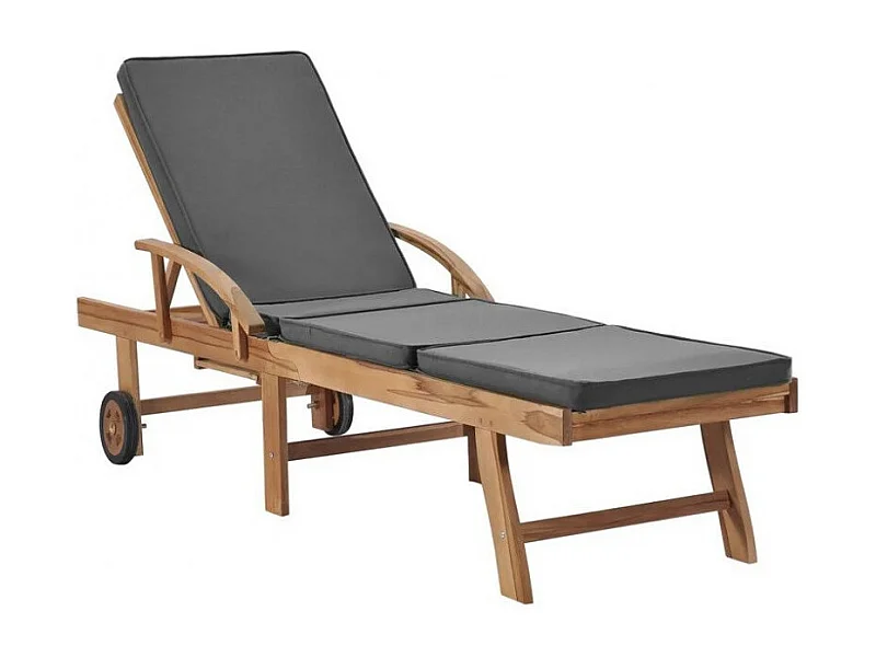 Chaise longue tissu gris et teck massif clair Evidi - Lot de 2