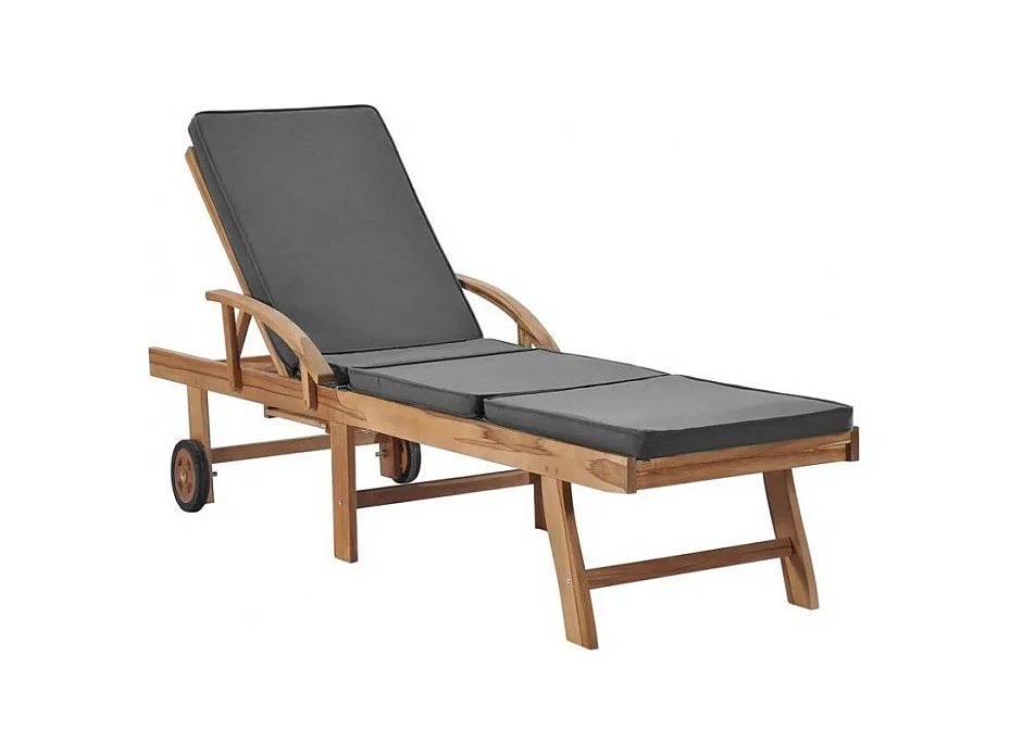 Chaise longue tissu gris et teck massif clair Evidi - Lot de 2