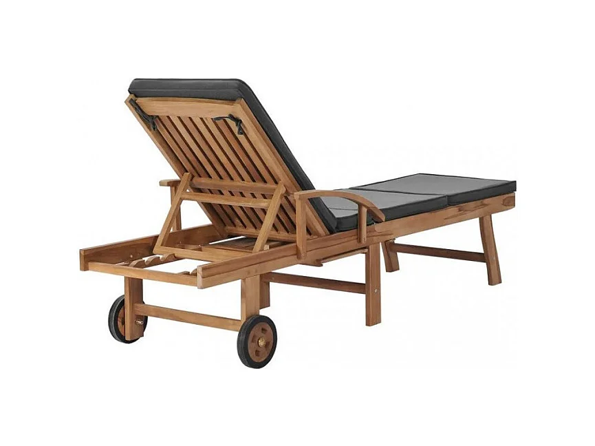 Chaise longue tissu gris et teck massif clair Evidi - Lot de 2