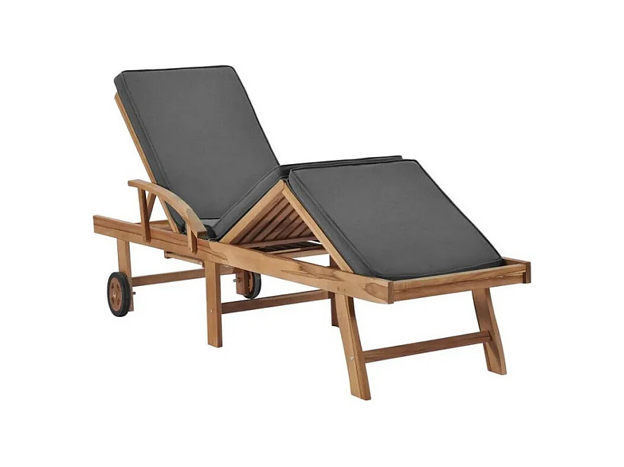 Chaise longue tissu gris et teck massif clair Evidi - Lot de 2