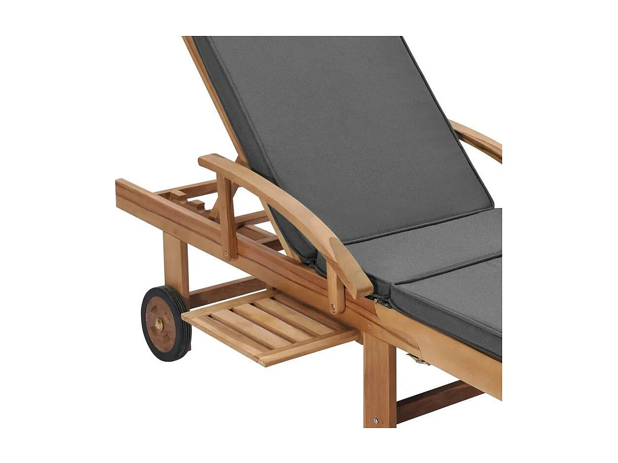 Chaise longue tissu gris et teck massif clair Evidi - Lot de 2