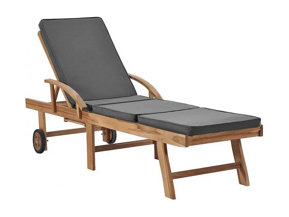 Chaise longue tissu gris et teck massif clair Evidi - Lot de 2