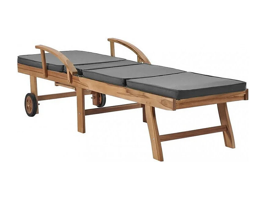 Chaise longue tissu gris et teck massif clair Evidi - Lot de 2