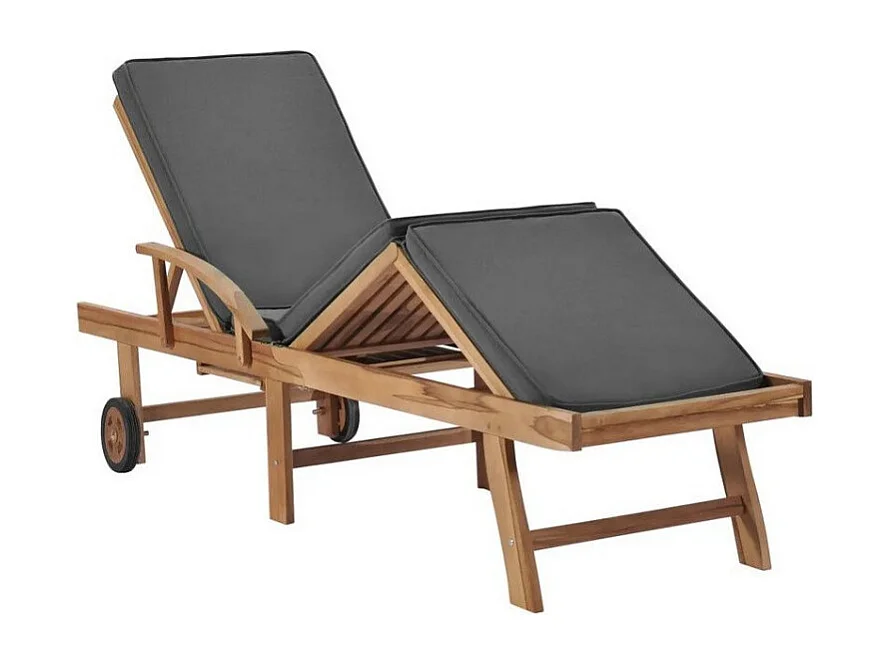 Chaise longue tissu gris et teck massif clair Evidi - Lot de 2