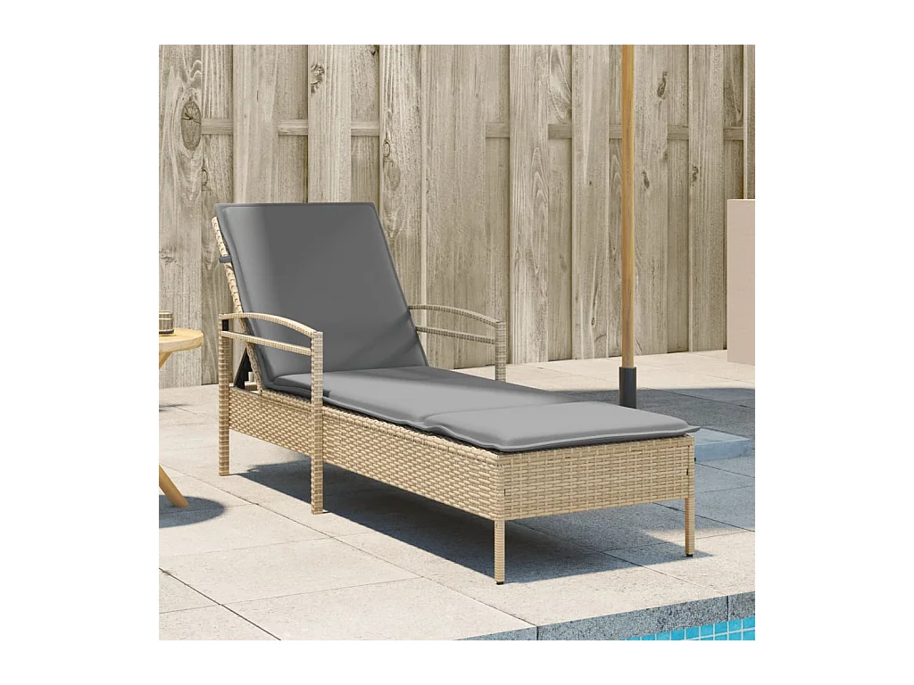 Chaise longue avec coussin beige 63x200x81 résine tressée