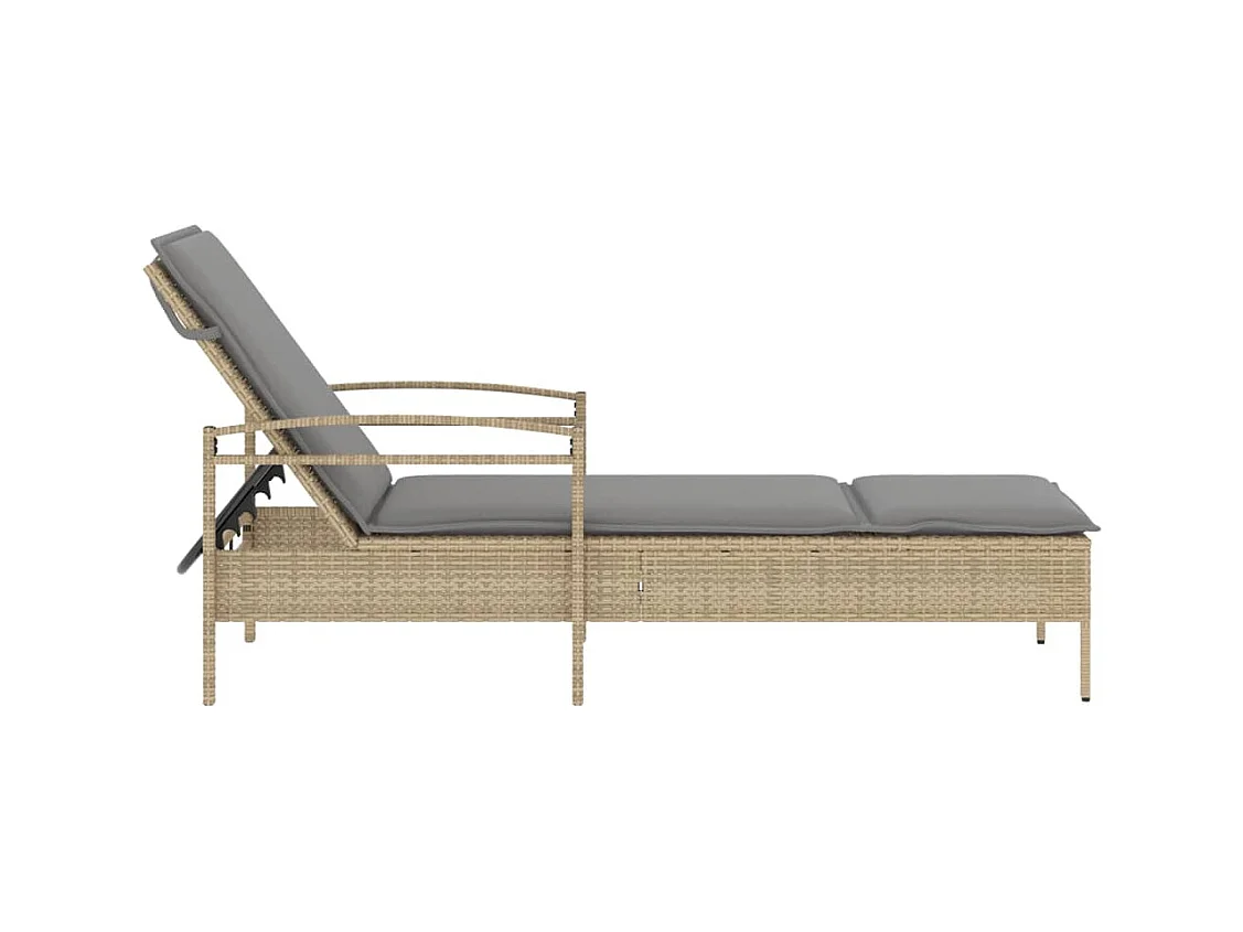 Chaise longue avec coussin beige 63x200x81 résine tressée