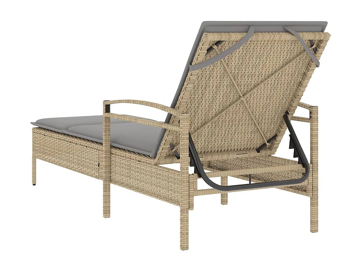 Chaise longue avec coussin beige 63x200x81 résine tressée