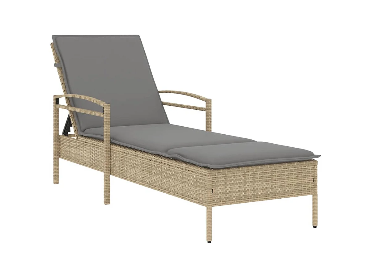 Chaise longue avec coussin beige 63x200x81 résine tressée