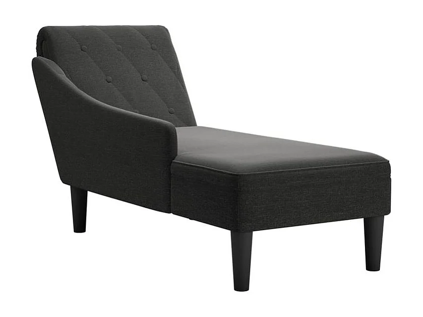 Fauteuil long avec coussin et accoudoir droit noir tissu