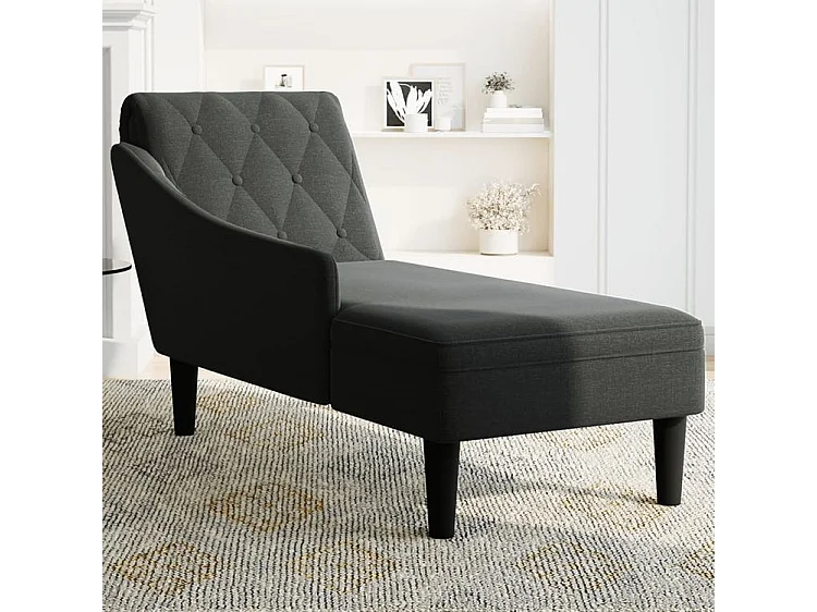 Fauteuil long avec coussin et accoudoir droit noir tissu