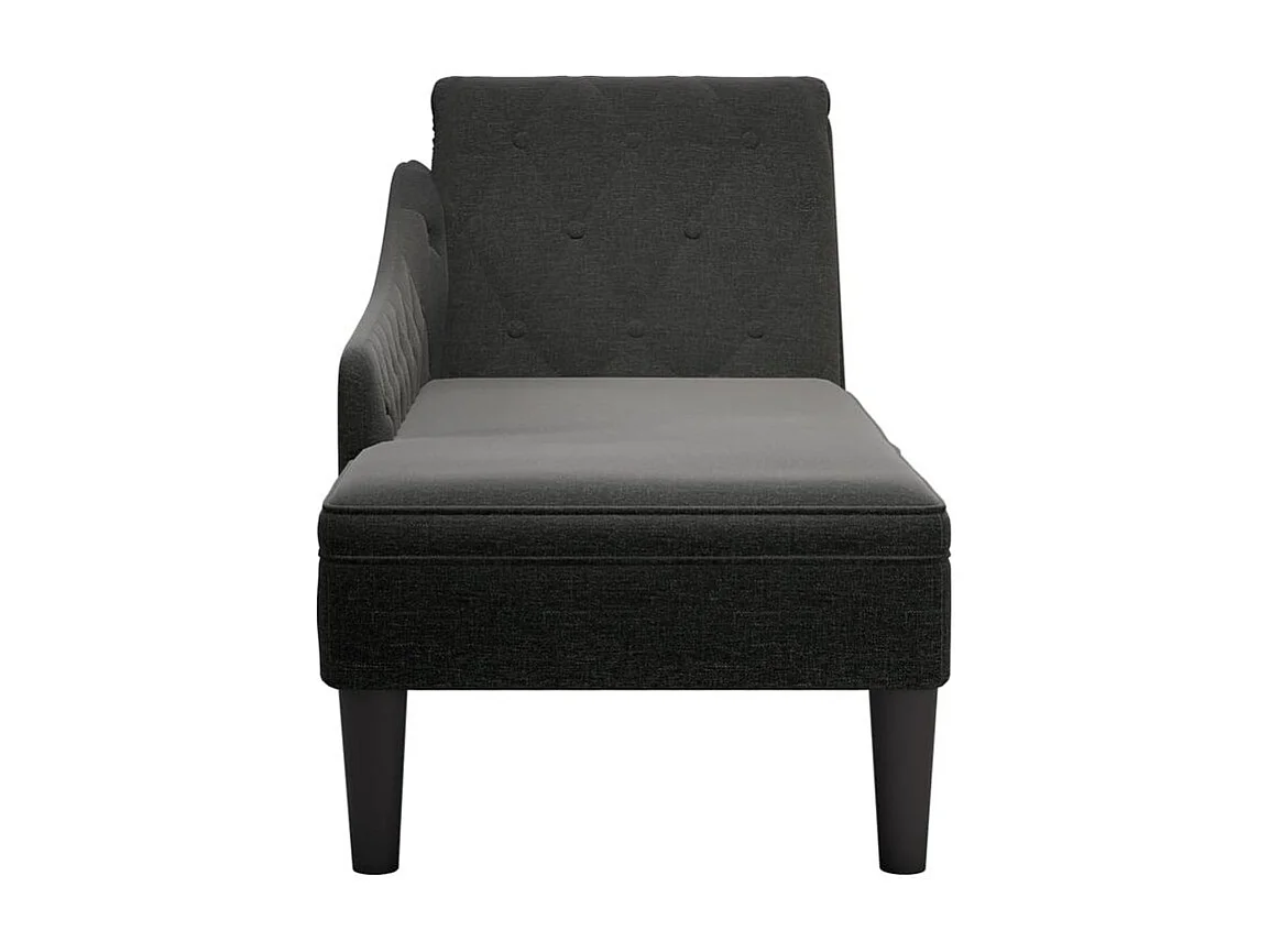 Fauteuil long avec coussin et accoudoir droit noir tissu
