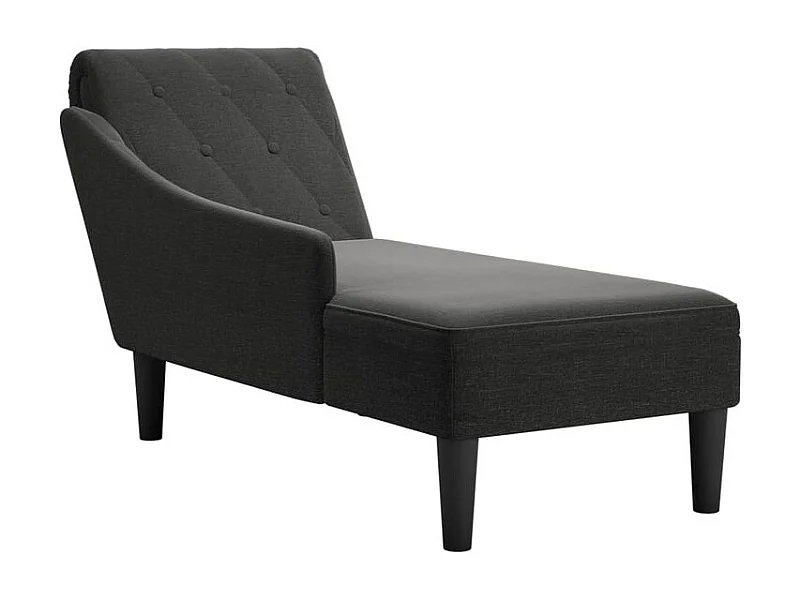 Fauteuil long avec coussin et accoudoir droit noir tissu