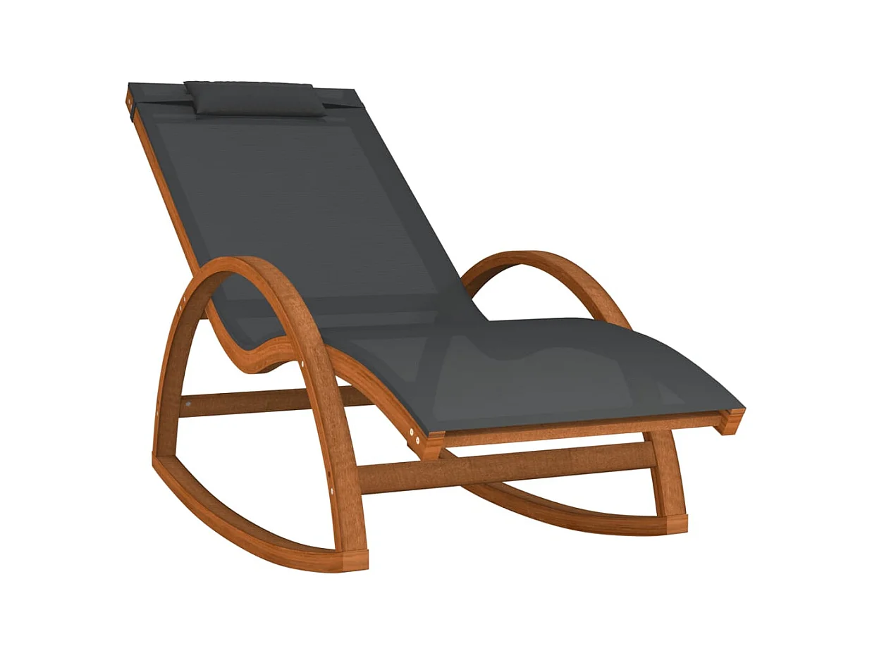 Chaise à bascule textilène gris et bois de peuplier massif