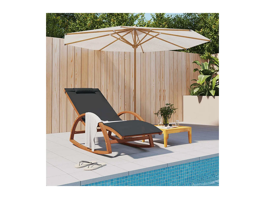 Chaise à bascule textilène gris et bois de peuplier massif