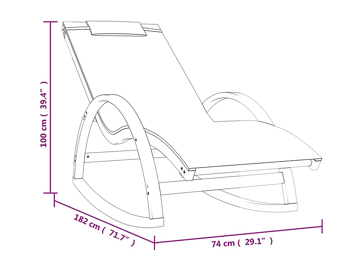 Chaise à bascule textilène gris et bois de peuplier massif