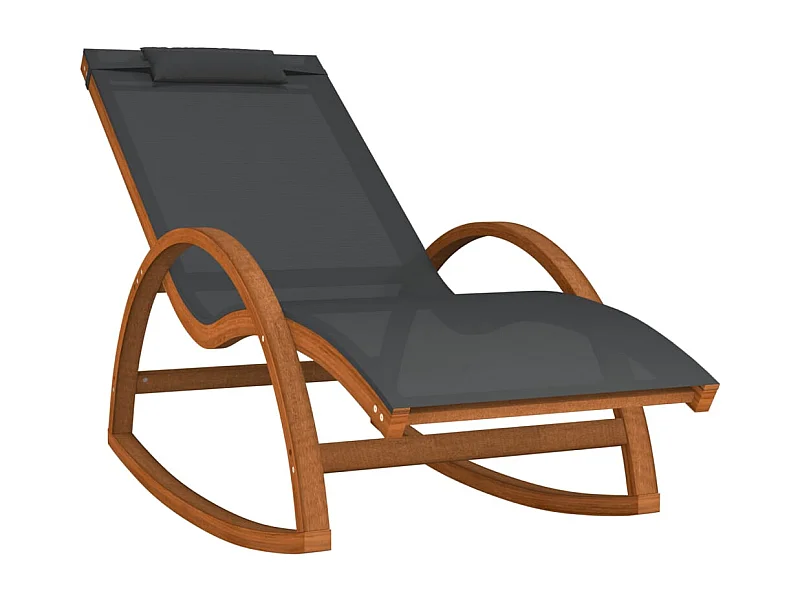 Chaise à bascule textilène gris et bois de peuplier massif