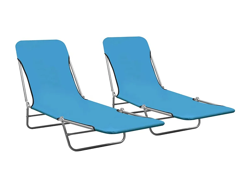 Chaises longues pliables 2 pcs Acier et tissu Bleu