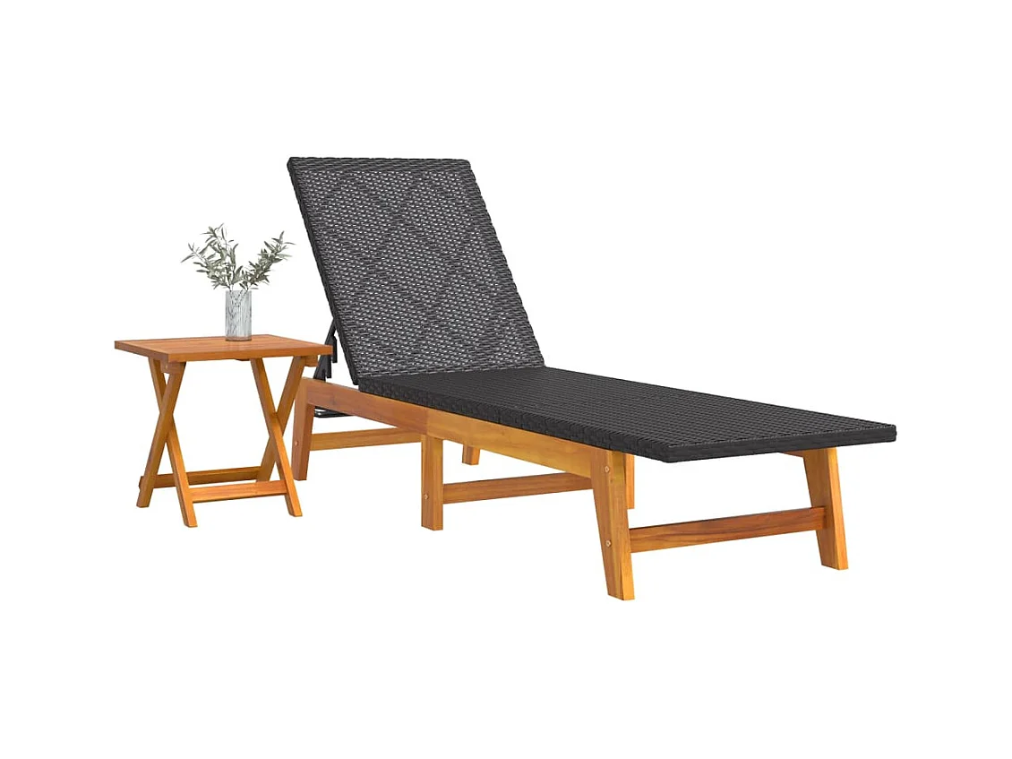 Chaise longue avec table Résine tressée et bois massif d'acacia