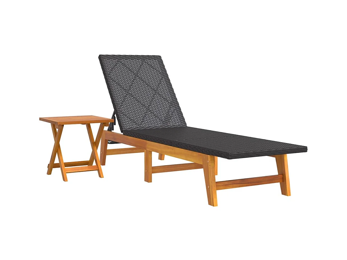 Chaise longue avec table Résine tressée et bois massif d'acacia
