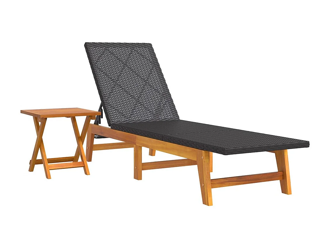 Chaise longue avec table Résine tressée et bois massif d'acacia