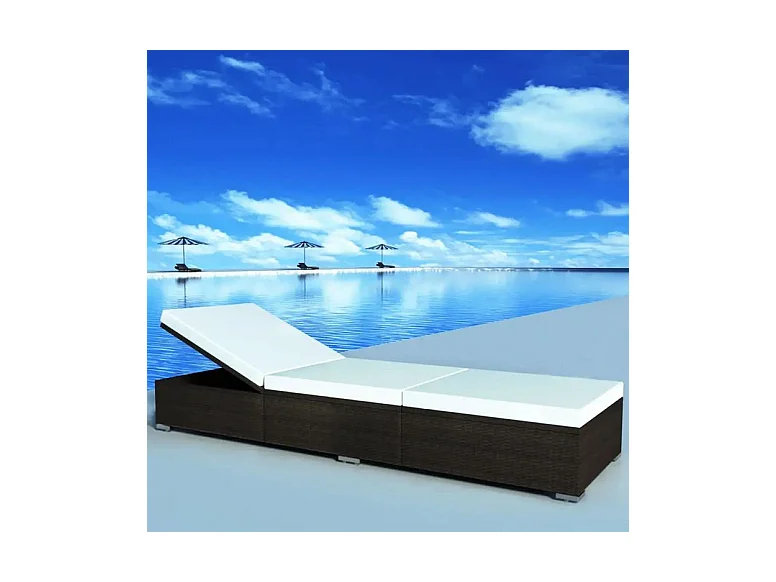 Chaise longue polyester blanc et résine marron Imia