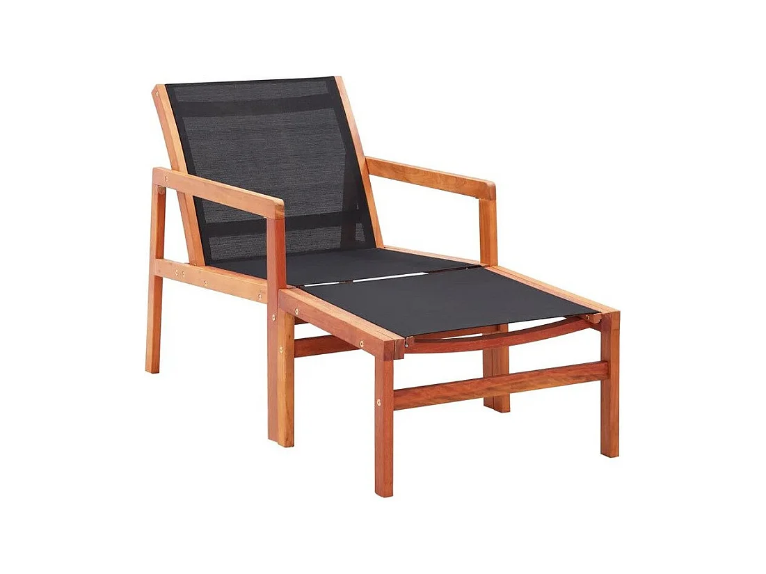 Chaise longue textilène noir et eucalyptus massif clair Teis