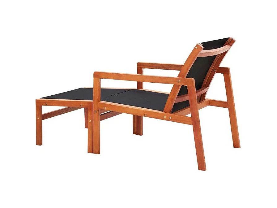 Chaise longue textilène noir et eucalyptus massif clair Teis