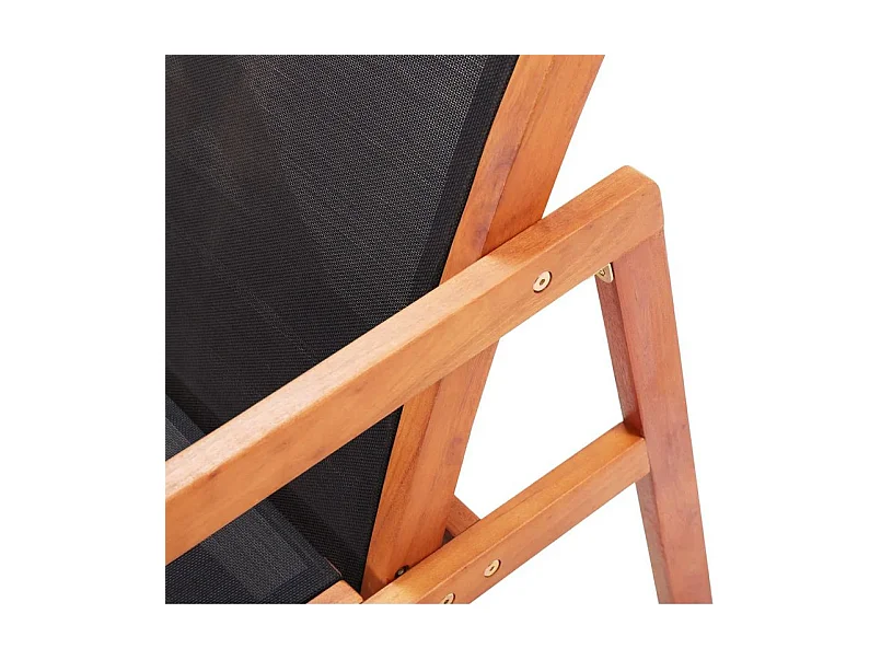 Chaise longue textilène noir et eucalyptus massif clair Teis