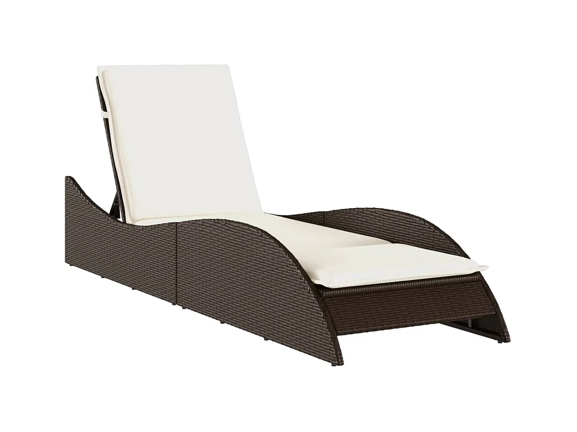 Chaise longue avec coussin marron 60x205x73 résine tressée