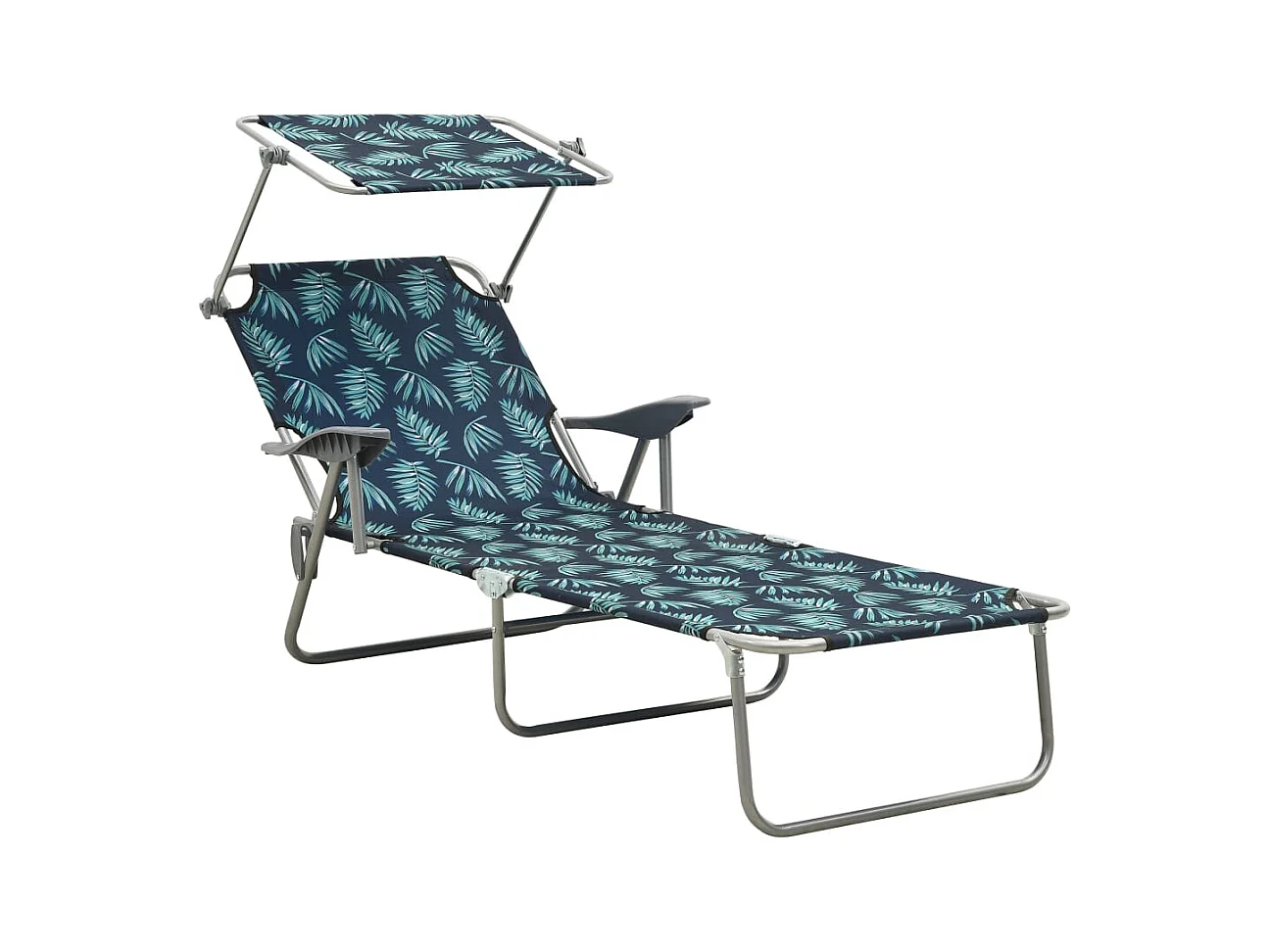 Chaise longue avec auvent Acier Motif de feuilles