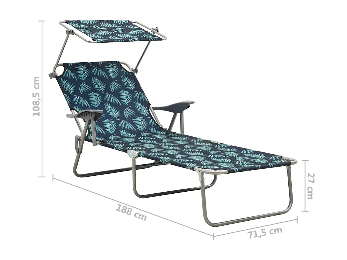 Chaise longue avec auvent Acier Motif de feuilles