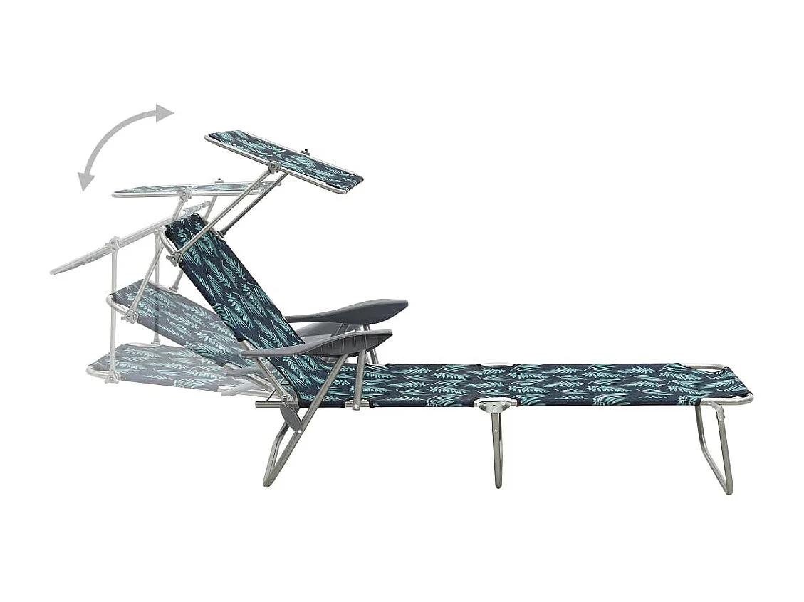 Chaise longue avec auvent Acier Motif de feuilles
