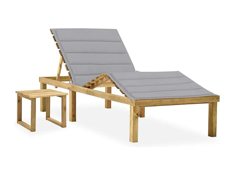 Chaise longue de jardin avec table et coussin Pin imprégné 11