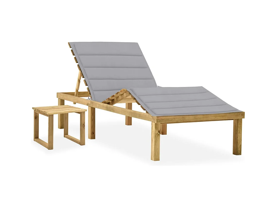Chaise longue de jardin avec table et coussin Pin imprégné 11