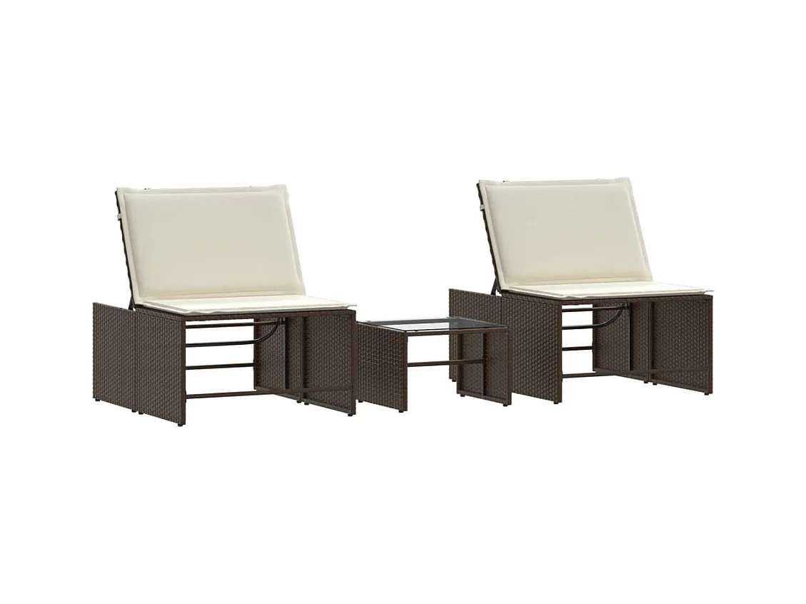 Chaises longues lot de 2 avec table marron résine tressée
