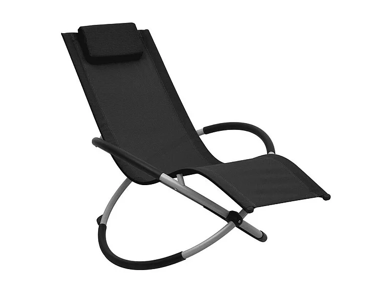 Chaise longue enfant textilène noir et métal gris Ardec