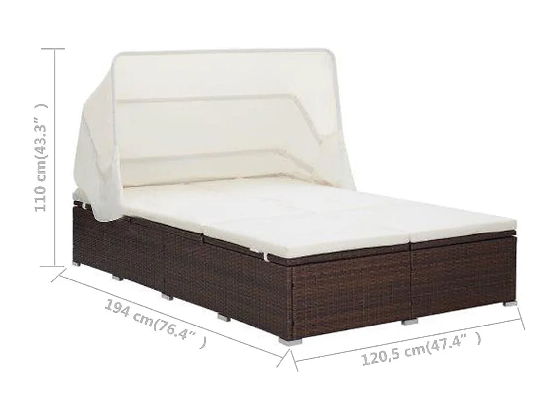 Transat à 2 places avec coussin Résine tressée Marron