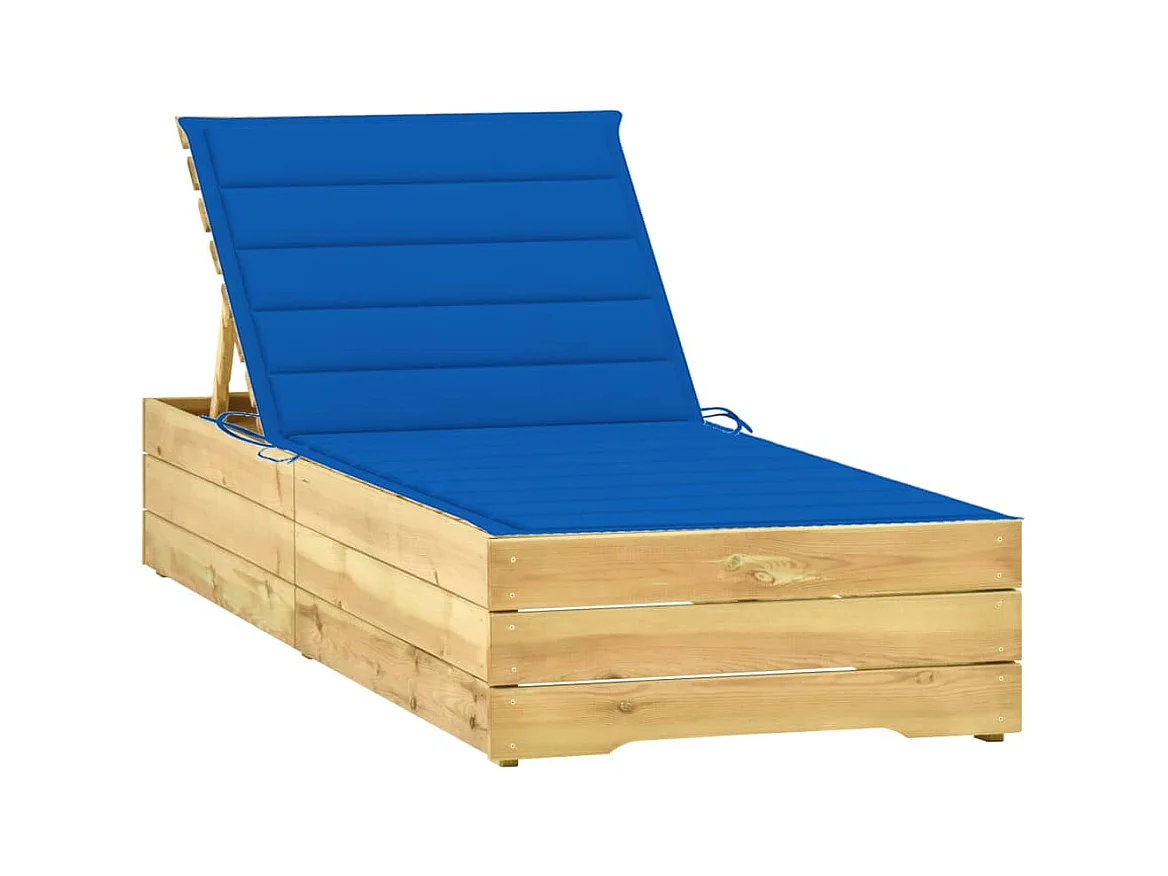 Chaise longue avec coussin bleu royal Bois de pin imprégné 3