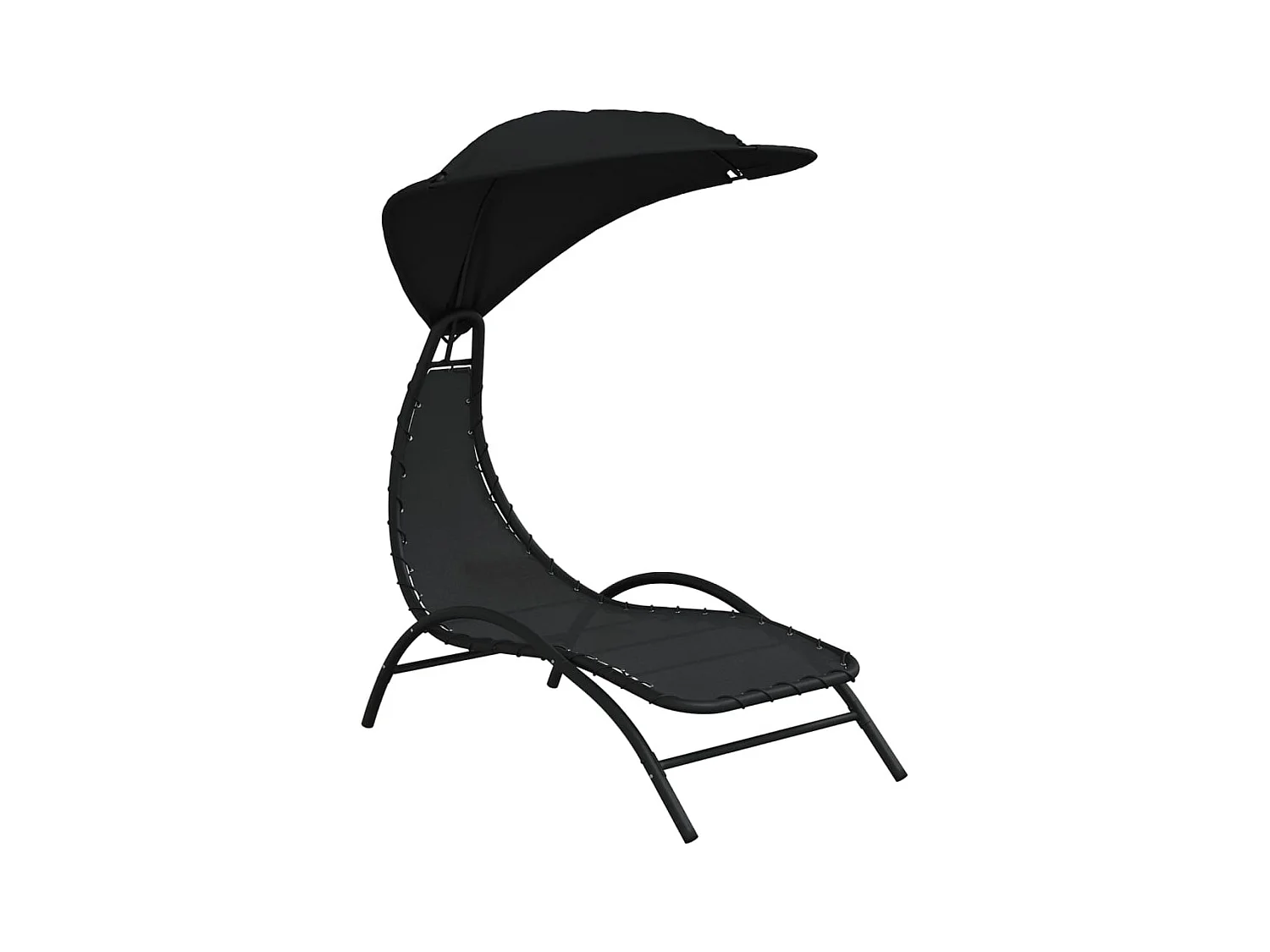 Chaise longue avec auvent noir 167x80x195 tissu et acier