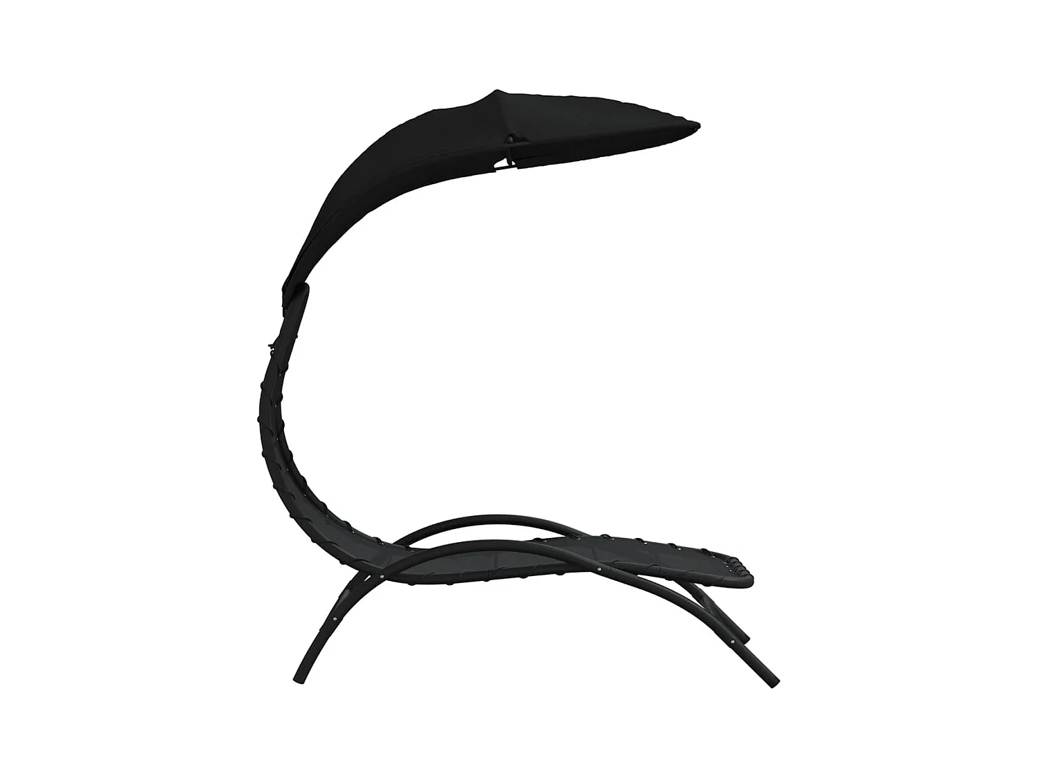Chaise longue avec auvent noir 167x80x195 tissu et acier
