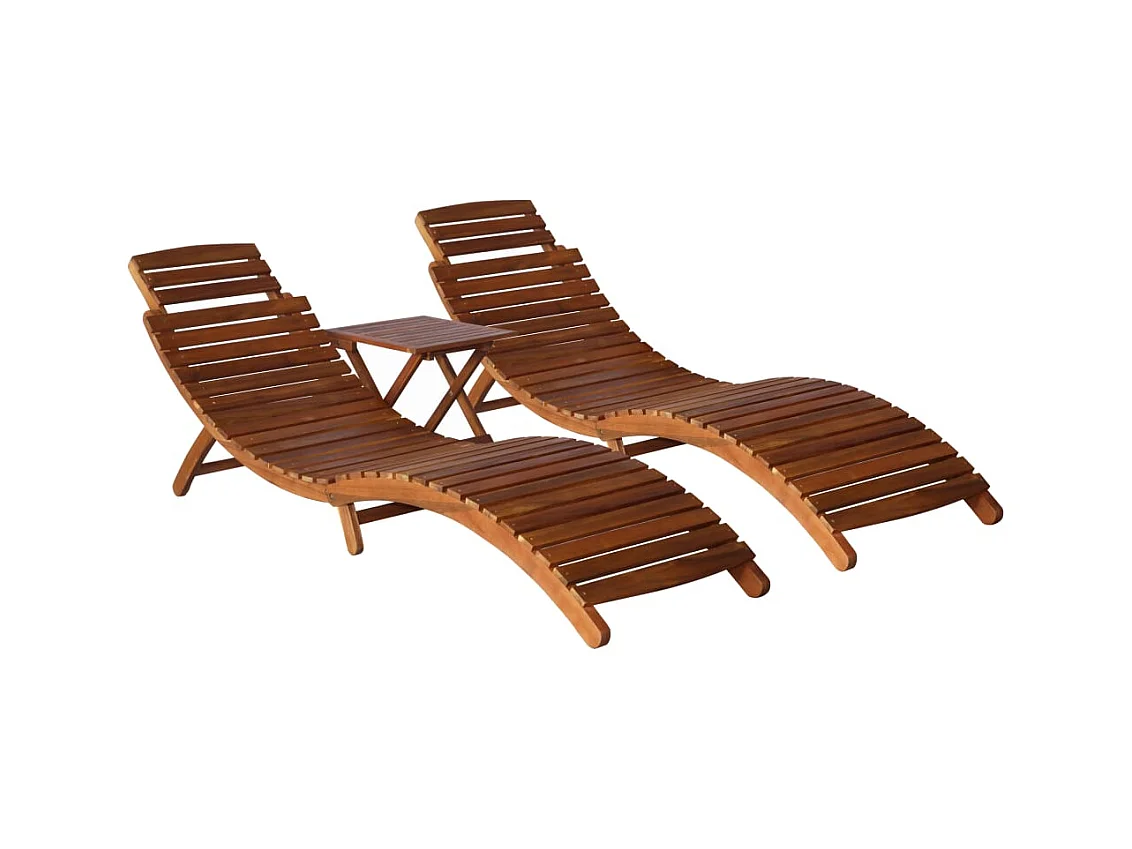 Chaise longue avec table à thé 3 pcs Bois d'acacia massif