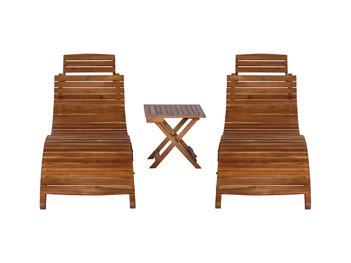 Chaise longue avec table à thé 3 pcs Bois d'acacia massif