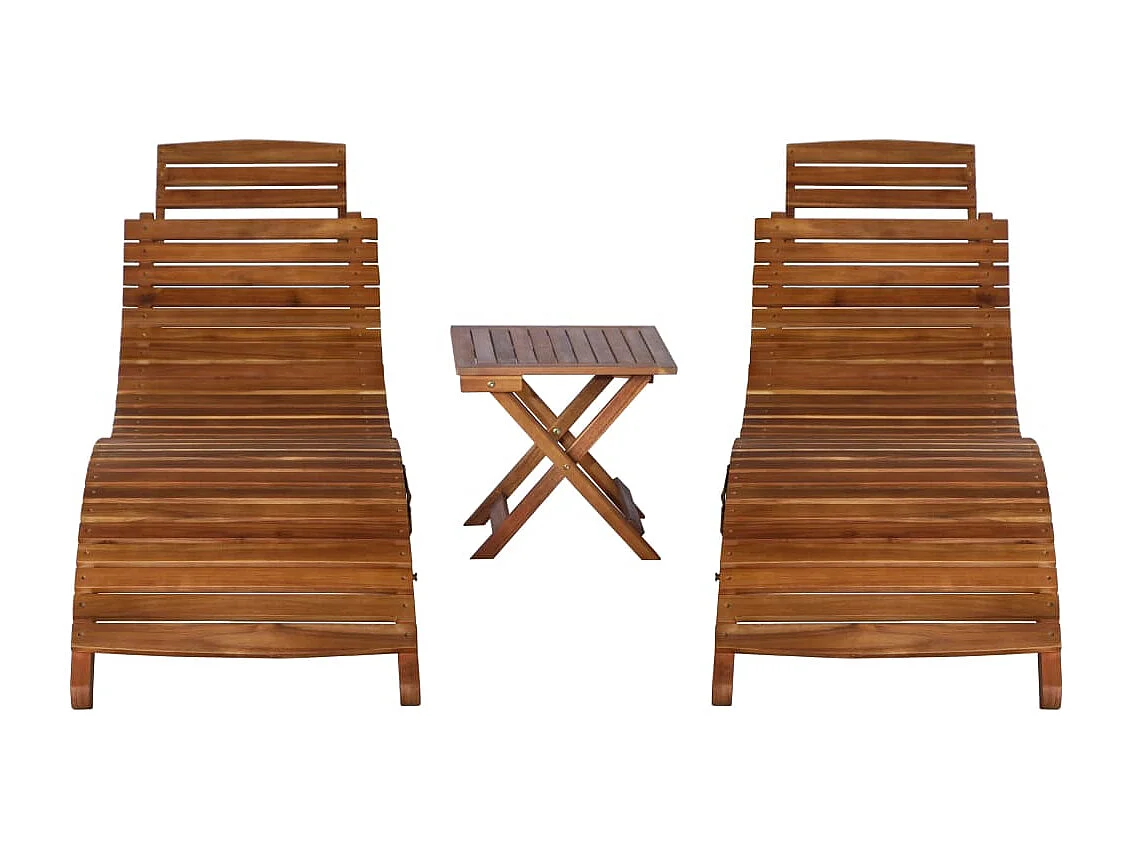 Chaise longue avec table à thé 3 pcs Bois d'acacia massif