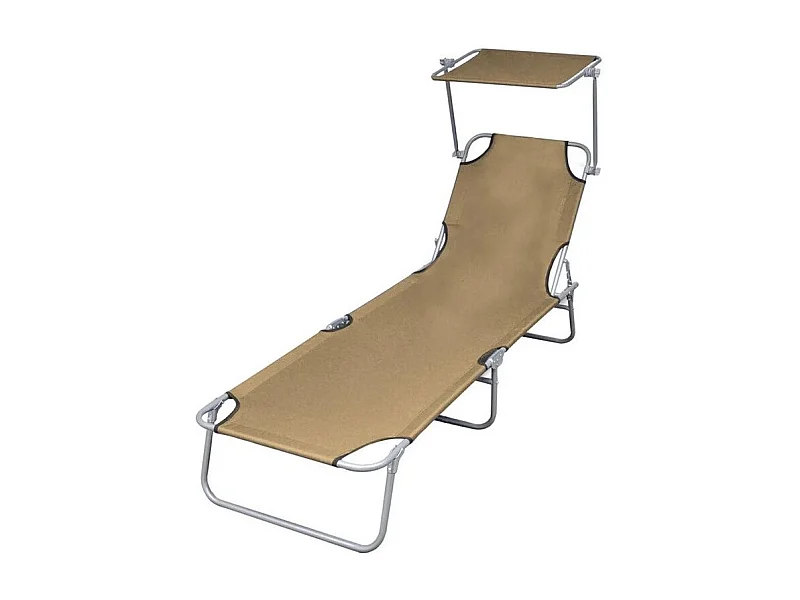 Chaise longue pliable avec auvent tissu taupe et métal Sher