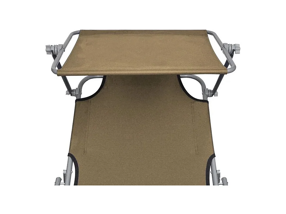 Chaise longue pliable avec auvent tissu taupe et métal Sher
