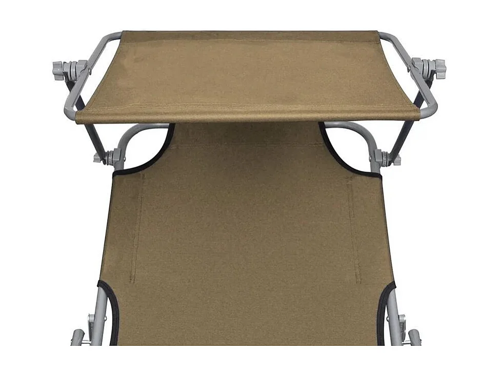Chaise longue pliable avec auvent tissu taupe et métal Sher