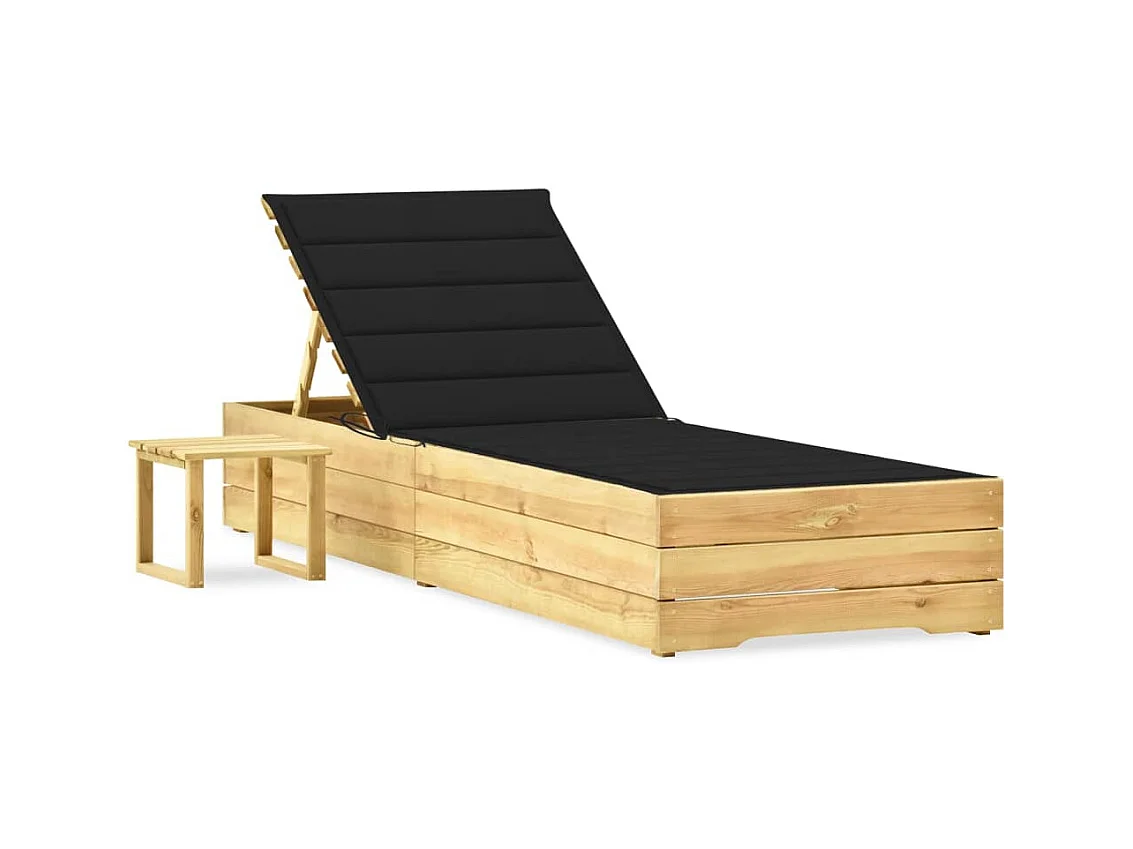 Chaise longue de jardin avec table et coussin Pin imprégné 28